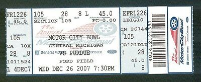 2007 Motor City Bowl Ticket - Purdue v Central Michigan football