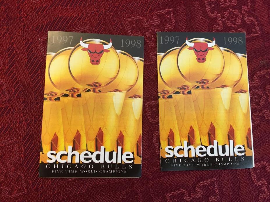 1997-1998 Chicago Bulls pocket schedule, 5 time NBA champions - Lot of 2
