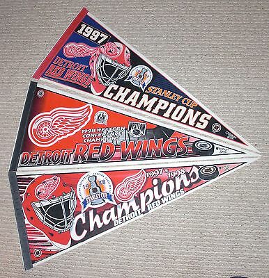 1997 & 1998 Detroit Red Wings Stanley Cup Pennants 3dif