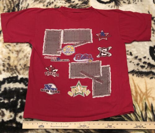 Hardwood Classics Majestic Red Shirt Sz XXL NBA VTG 1980's Team Patches Warm Up