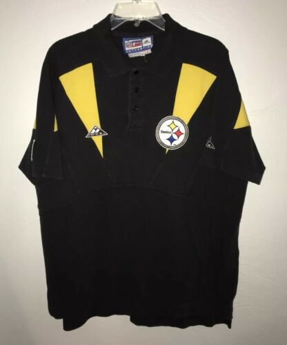 Vtg Pittsburgh Steelers ProLine Apex Mens Polo T-Shirt Sz L Retro Black Gold NFL