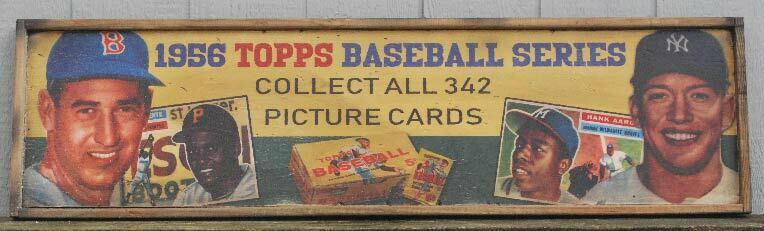 Antique Style 1956 Topps Baseball Wood Printed Sign ! 12x48 ! Mickey Mantle