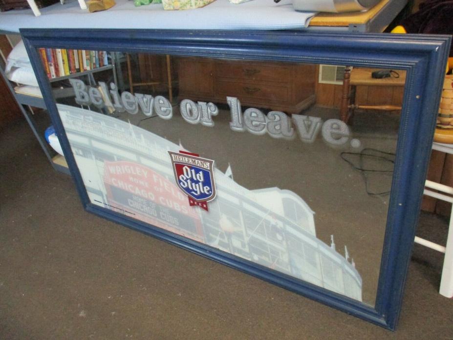 Rare Huge Chicago Cubs Old Style Beer “Believe Or Leave” Mirror Bar Sign