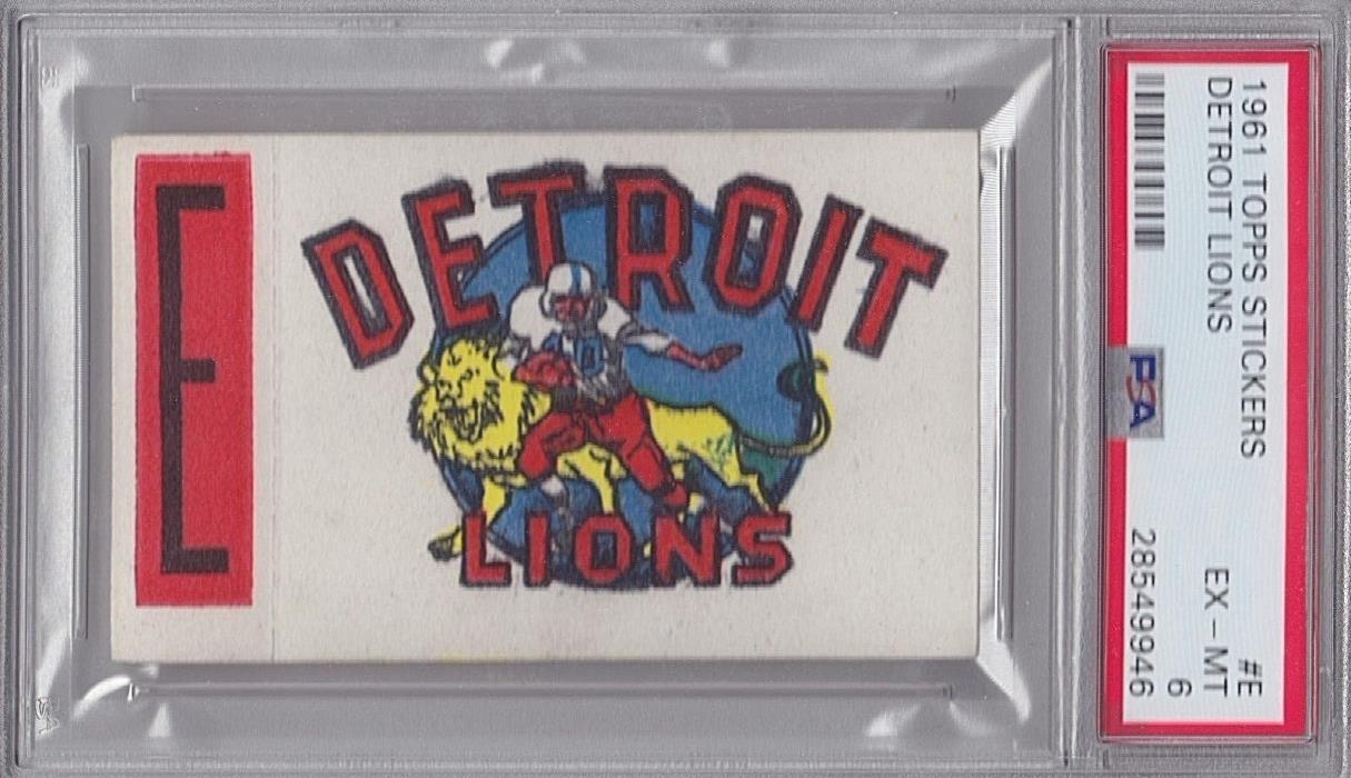 1961 Topps Football Flocked Sticker DETROIT LIONS w/Tab PSA 6 EX-MT