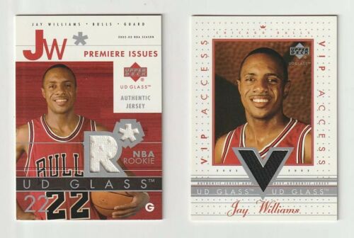 Lot of (2) 2003 JAY WILLIAMS UD UD Glass GU Game Worn Jers Cards #JW-P & #JW-VIP