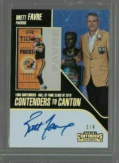2018 Contenders Hall Of Fame Brett Favre On Card Auto Super rare # to Jersey 3/4