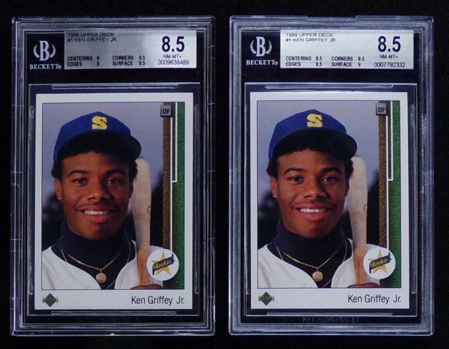 1989 UPPER DECK  #1   KEN GRIFFEY JR   ROOKIE LOT OF 2   BGS 8.5   