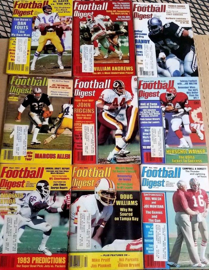 Lot of 9 Vintage Football Digest Magizines - All 1983 - 7 HOF Covers