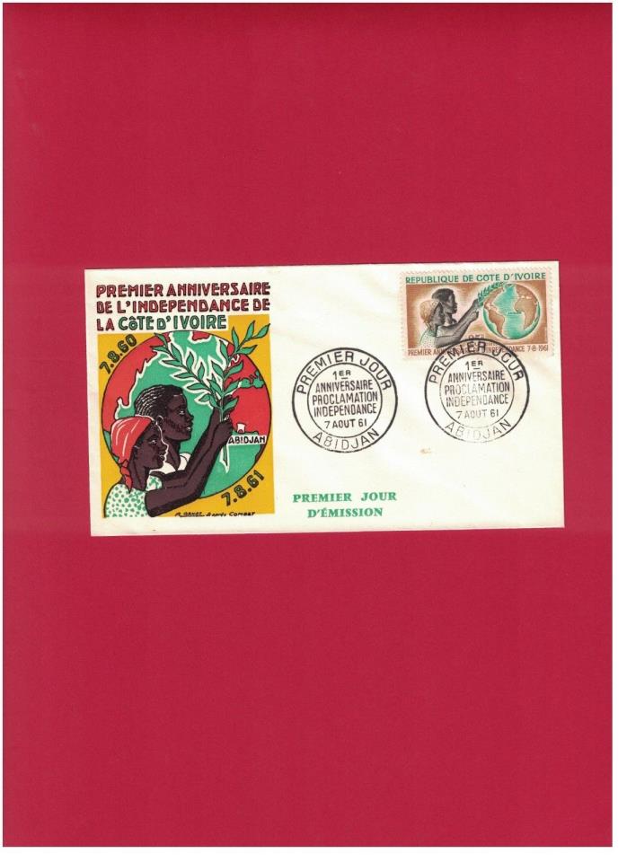 Abidjan-Ivory Coast- First Anniversaire Proclamation Independence FDC