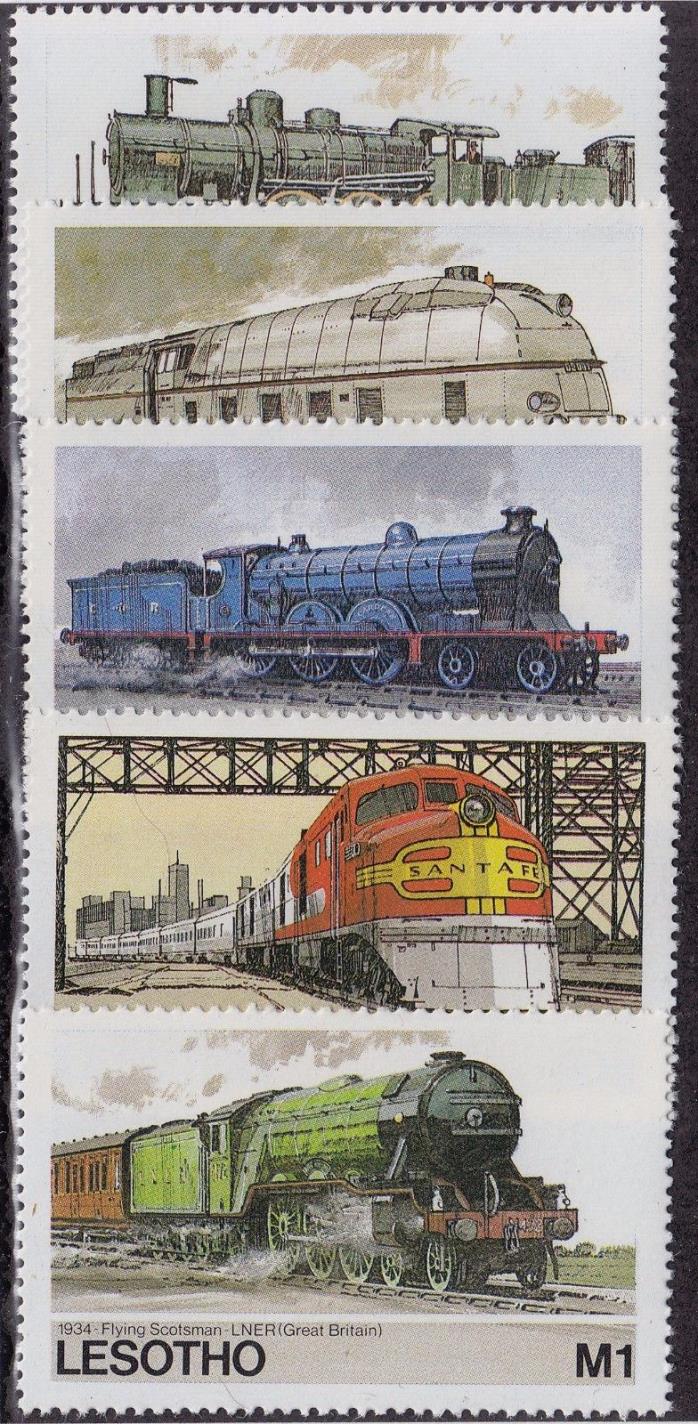 LESOTHO MNH Scott # 453-457 Trains (5 Stamps) (9)