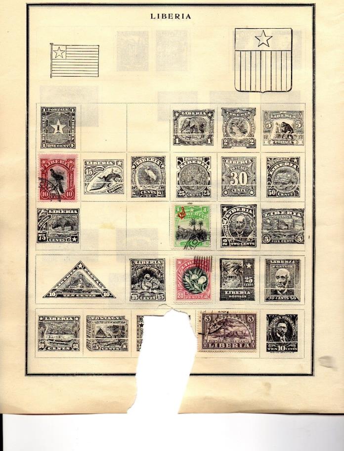 Liberia 28 stamps 3 pages from an old scott album 1906-40 vf used