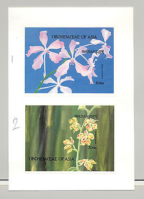 Bhutan #882-892 Orchids, Expo 90 12v S/S Imperf Proofs Mounted on 6v Cards