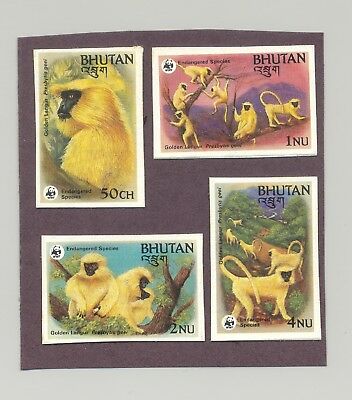 Bhutan #413-416 Golden Langur, Monkeys, WWF 4v Imperf Proofs on Heavy Paper