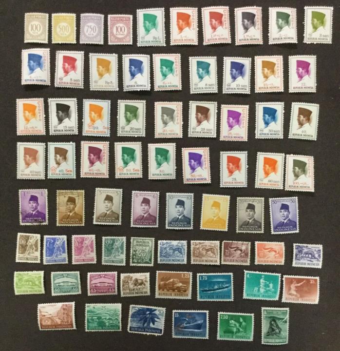 LOT OF 69 INDONESIA POSTAGE STAMPS COLLECTED IN 1960'S COLLECTION RARE