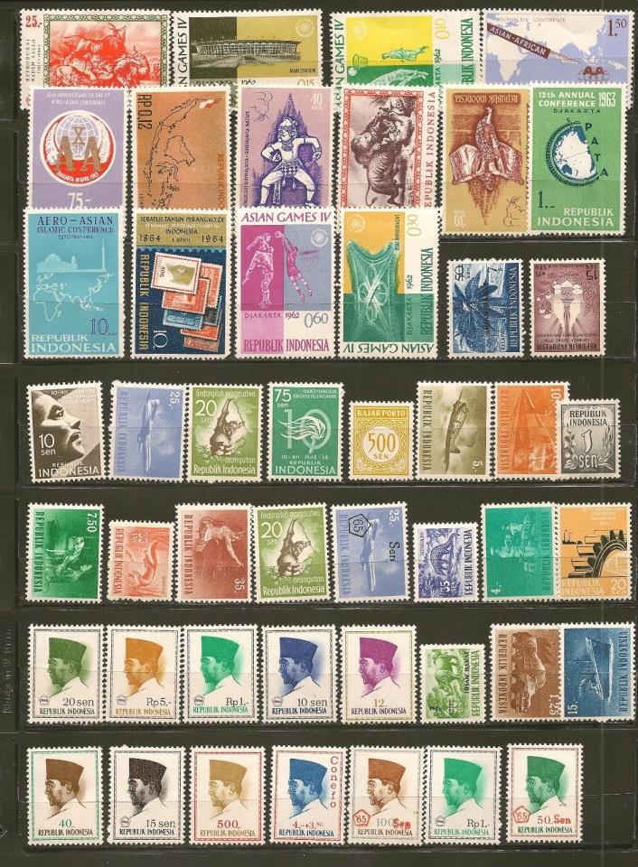 Indonesia 101 Different Mint Hinged Stamps Mostly 1960s 3 scans