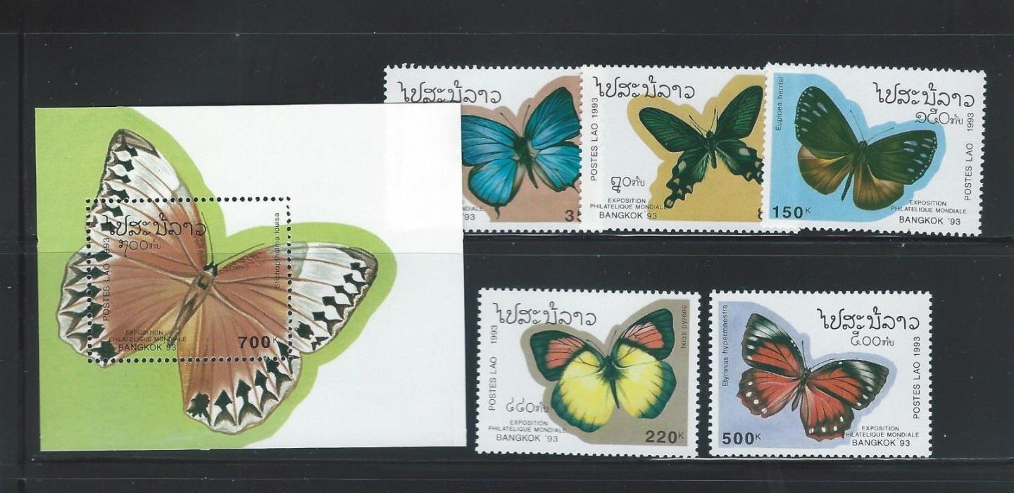 Laos - Scott 1143-1147, 1148 S/S  (Butterflies)   MNH