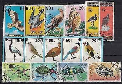 MONGOLIA: Nice lot of good stamps - USED (mng18) Birds, beetles