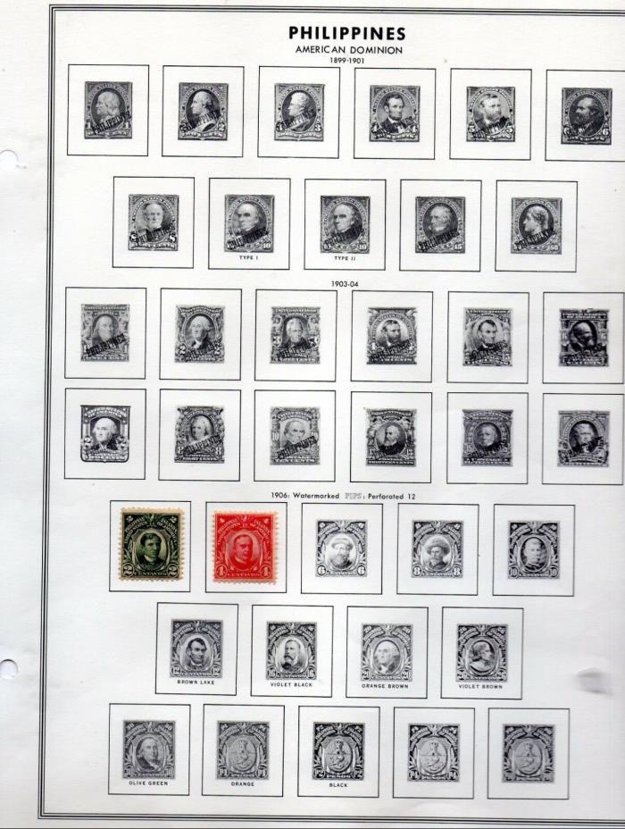 Philippines stamps 13 stamps 3 pages 1906-1946 mint and used
