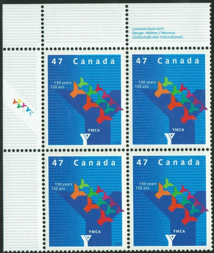 Canada Sc#1925 YMCA in Canada, UL Imprint Block, Mint-NH