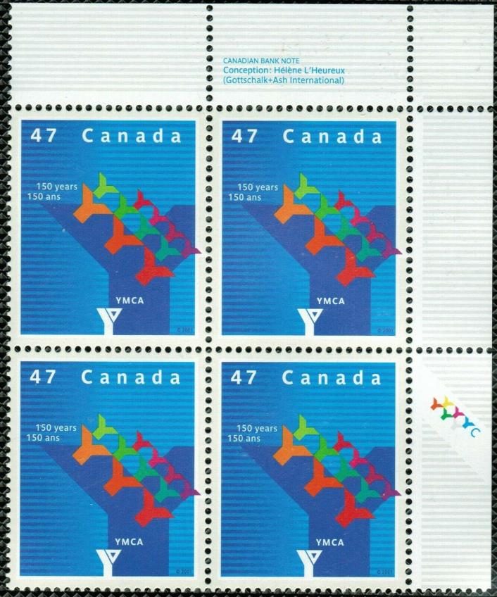 Canada Sc#1925 YMCA in Canada, UR Imprint Block, Mint-NH