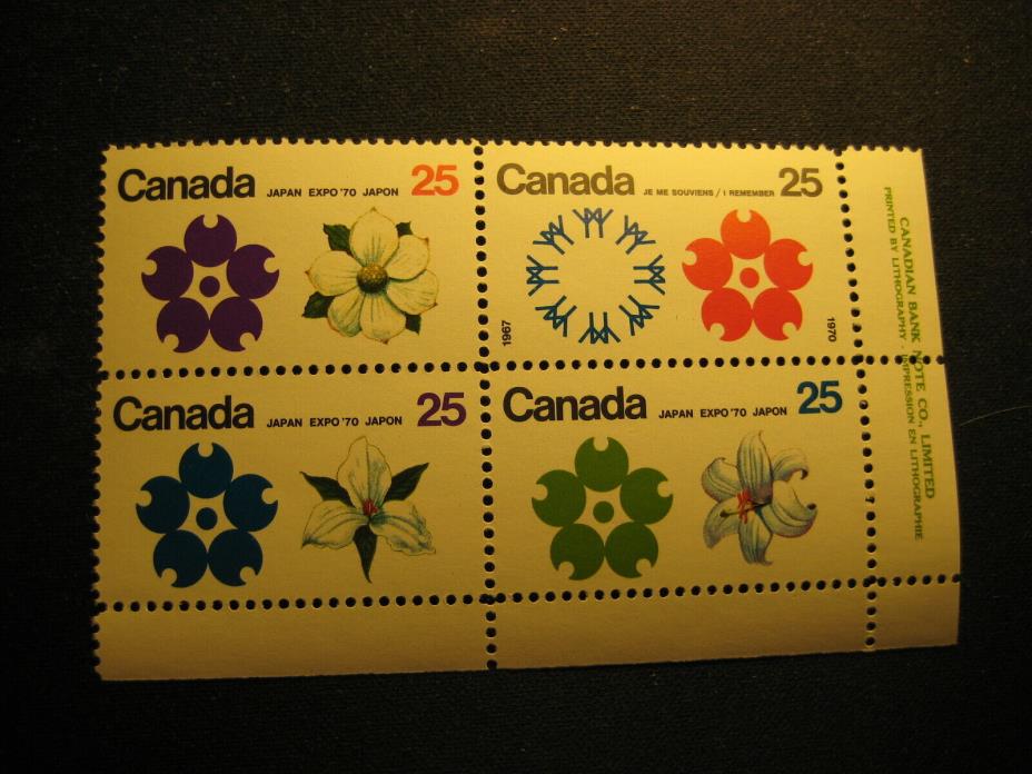 Canada #508-511 Plate Block EXPO '70  MNH