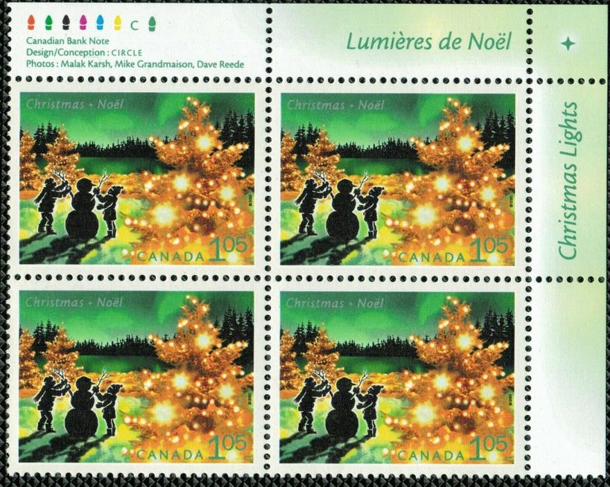 Canada Sc#1924 Christmas Lights: Building a Snowman in Country, UR Block Mint-NH