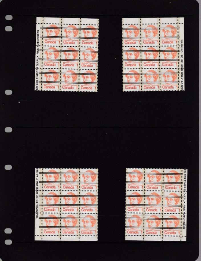 CANADA SIR J A MACDONALD MNH 4 CORNER BLOCKS OF 9 # 586 NF STANDARD GT2