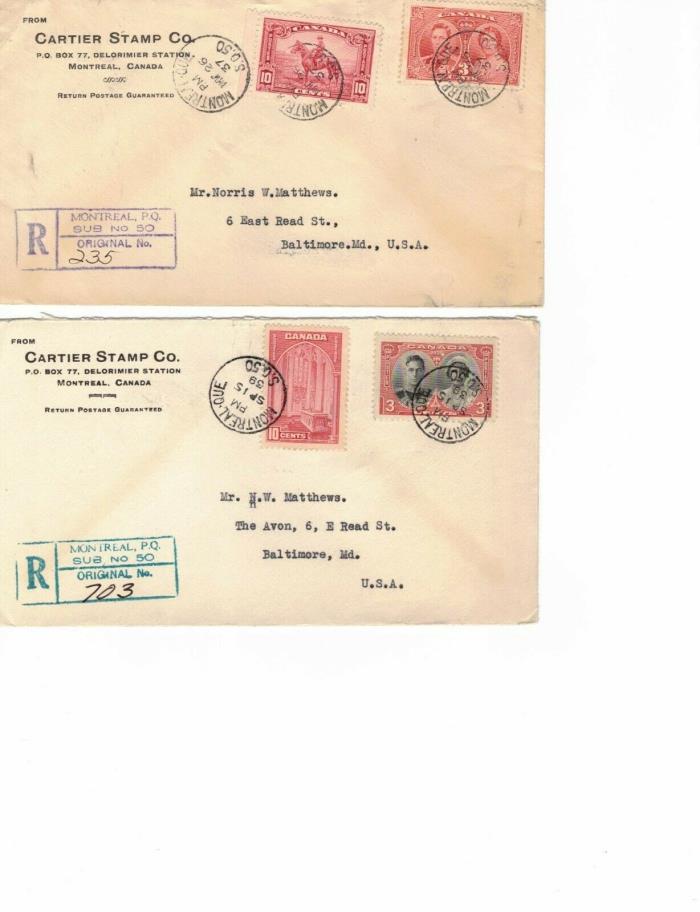 Canada 5 Registered Covers 1937-43 First Day of Issue See 8 photos below