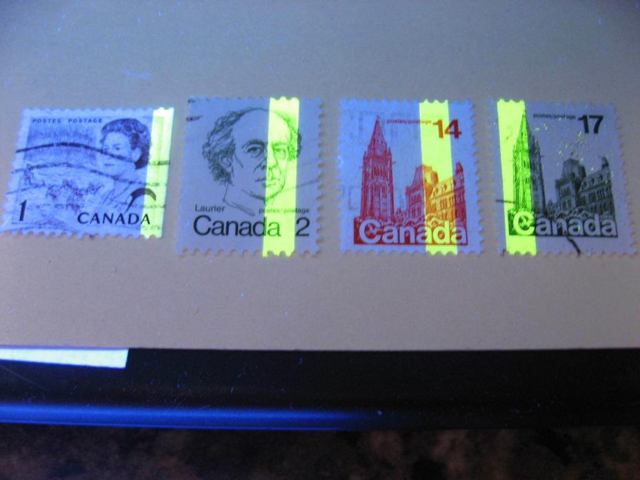 Canada 4 used stamps with clear one bar tag errors, check them out!