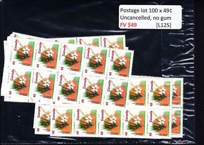 Canada postage lot 100 x 49¢, FV $49, no glue, uncancelled [L125]