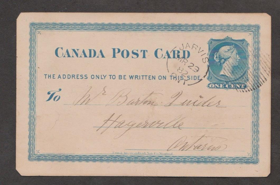 1882 Jarvis HLD. Cty Br. Ci. MR 29.  B/s. Hagerville Br. Ci. MR 29, on a postal