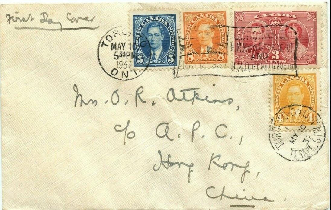 FDC 1937 issues to HONG KONG China Canada cover