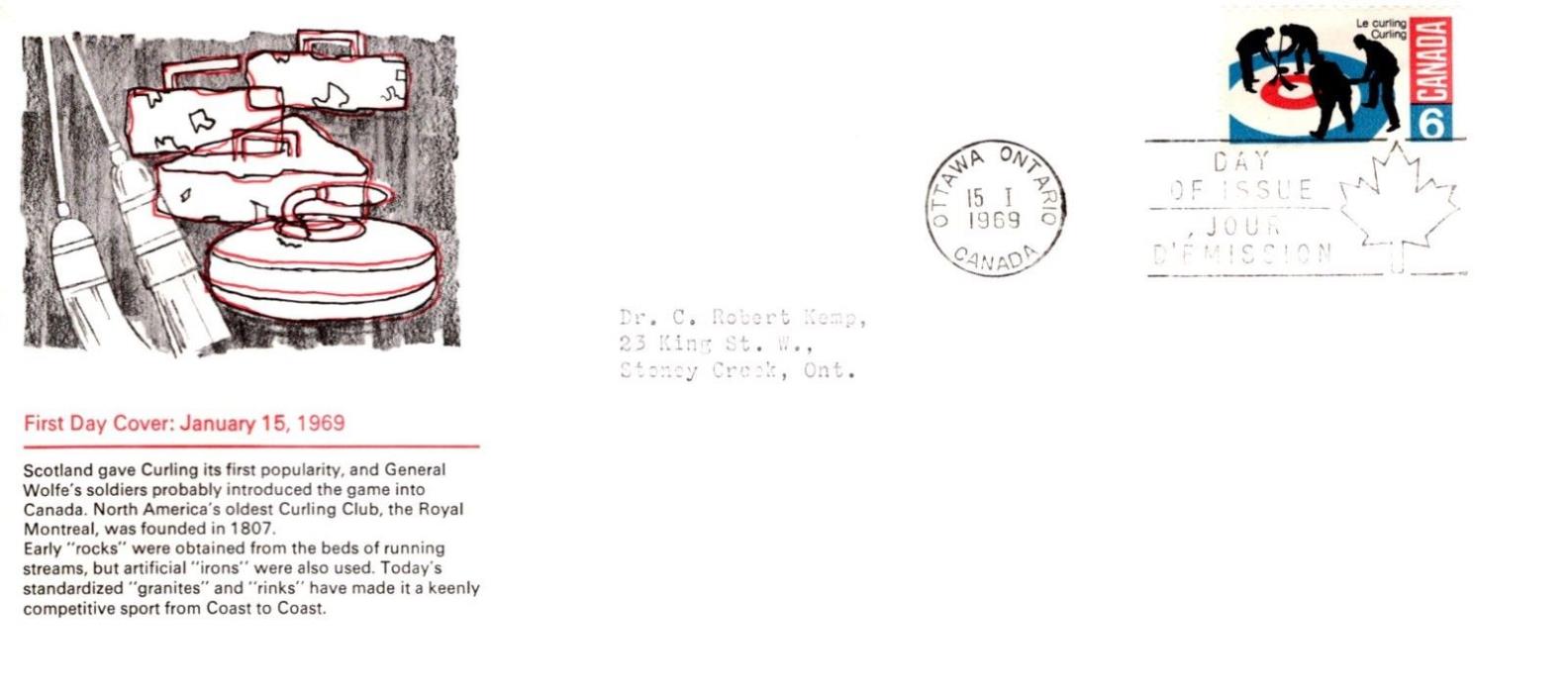 1969 #490 Curling FDC with Schering cachet