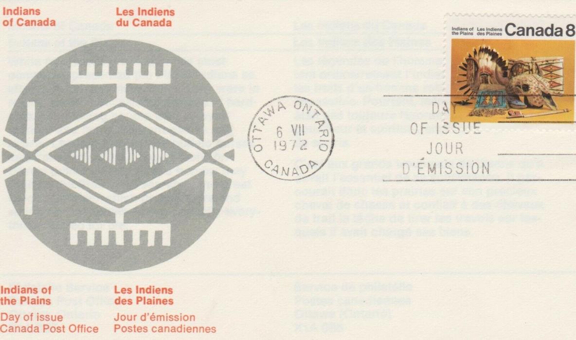 Canada FDC 1972 #562-565,Indians of the Plains ( Set of 4 )