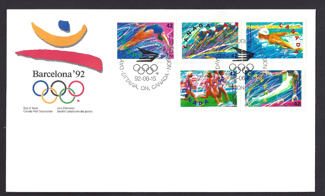 Canada  # 1414 - 1418 Block B      SUMMER OLYMPICS     New 1992 Unaddressed