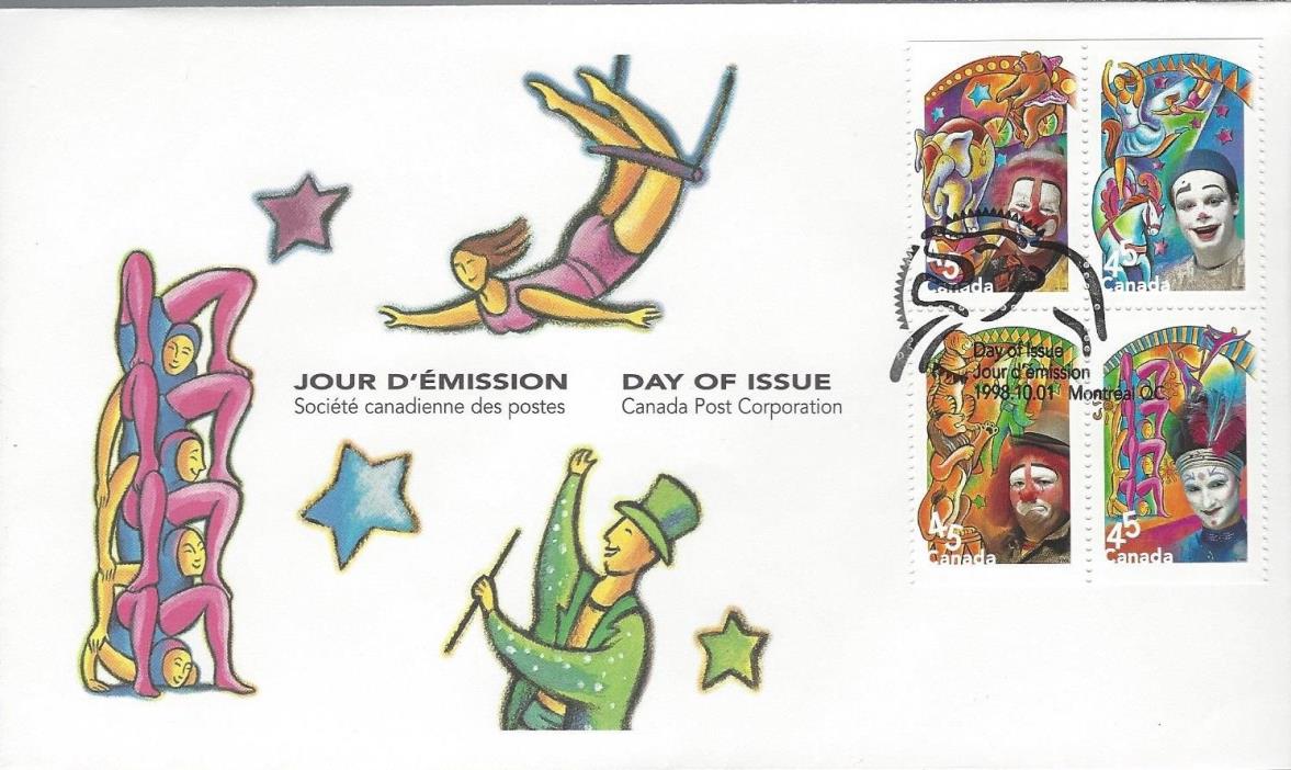 1998 #1757-60 The Circus FDC with CP cachet