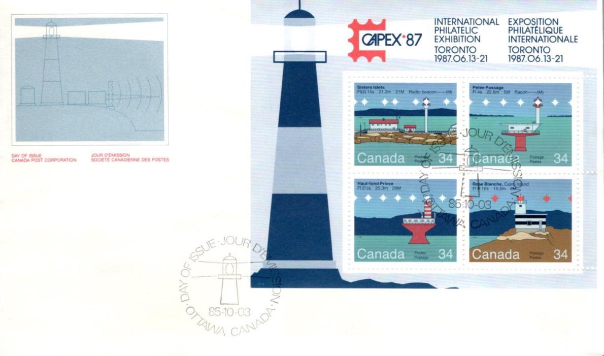 1985 #1066b CAPEX'87 Lighthouses S/S  FDC with CP cachet