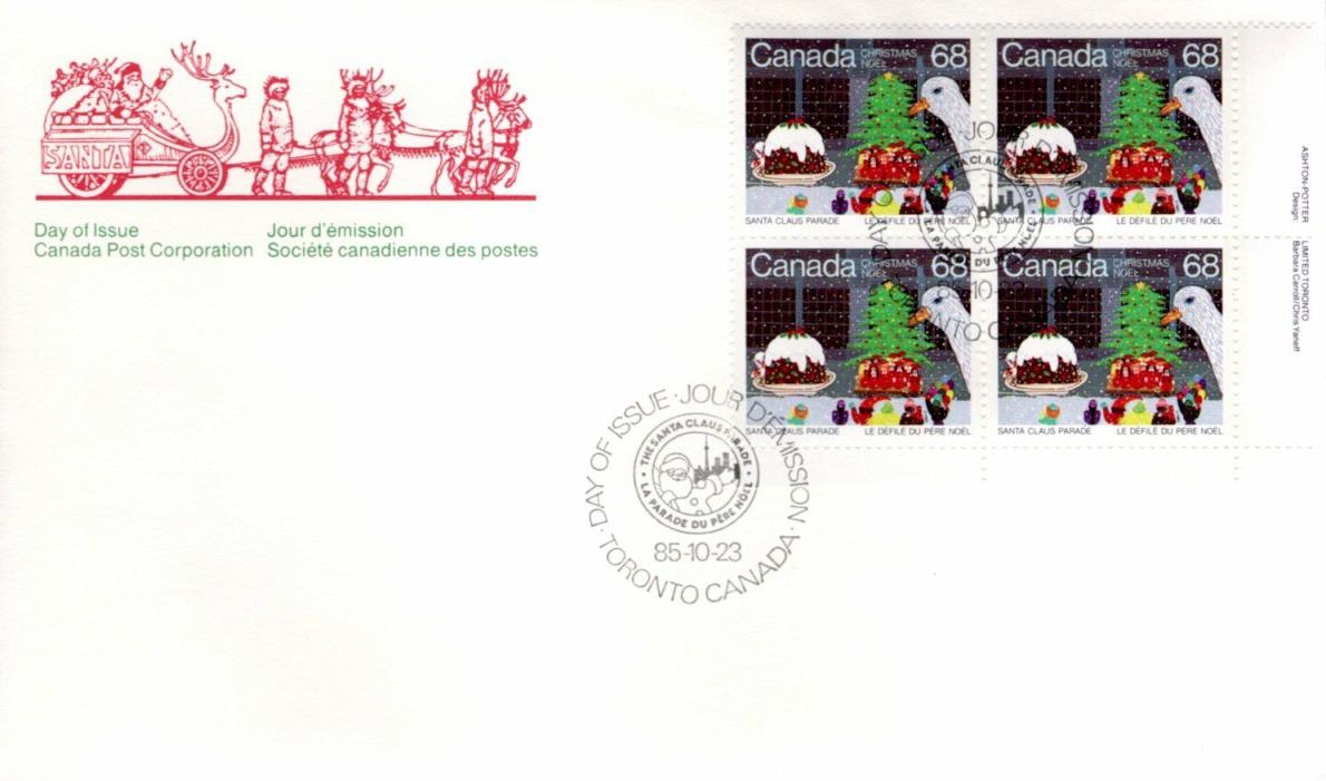 1985 Christmas #1069 Santa Claus Parade LR PL BLK FDC with CP cachet