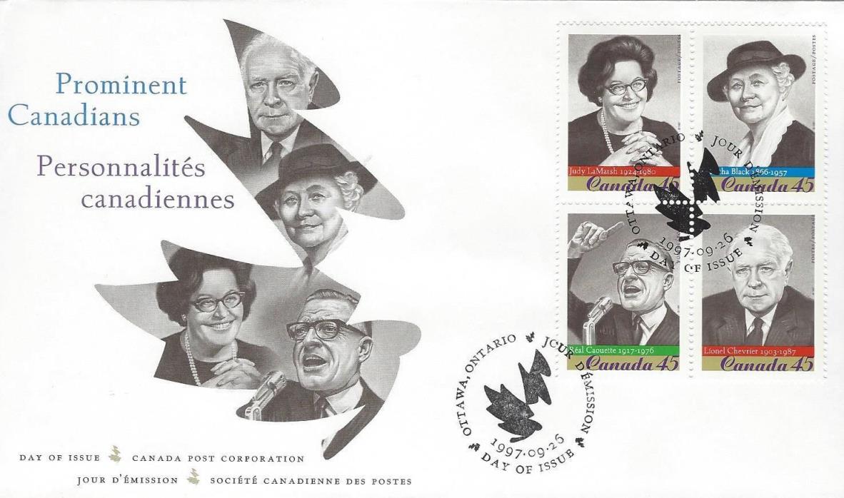 1997 #1661-4 Prominent Canadians FDC with CP cachet