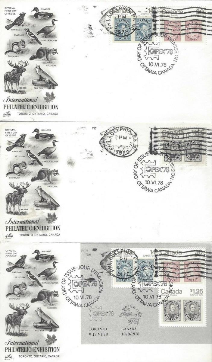 1978 #753-756a CAPEX'78 set of 3 FDC with Art Craft cachet
