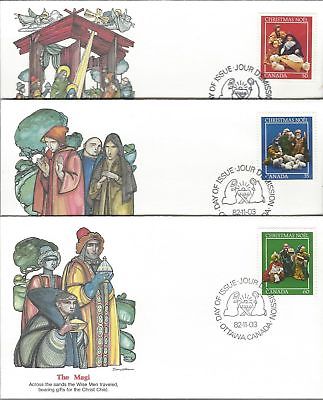 1982 Christmas #973-5 Creche Figures set of 3 FDC with Fleetwood cachet