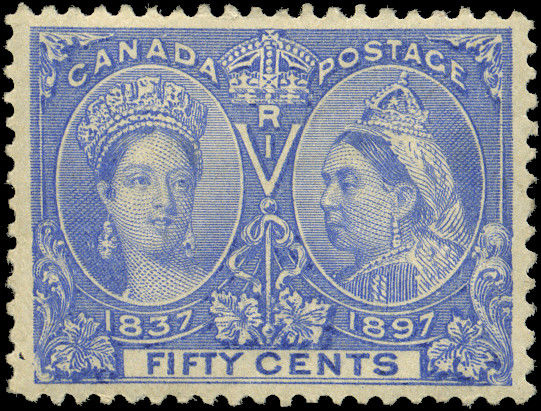 Canada #60 mint VF+ OG HR DG 1897 Queen Victoria 50c ultramarine Diamond Jubilee