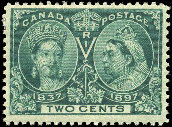 Canada #52 mint F-VF OG small HR 1897 Queen Victoria 2c green Diamond Jubilee
