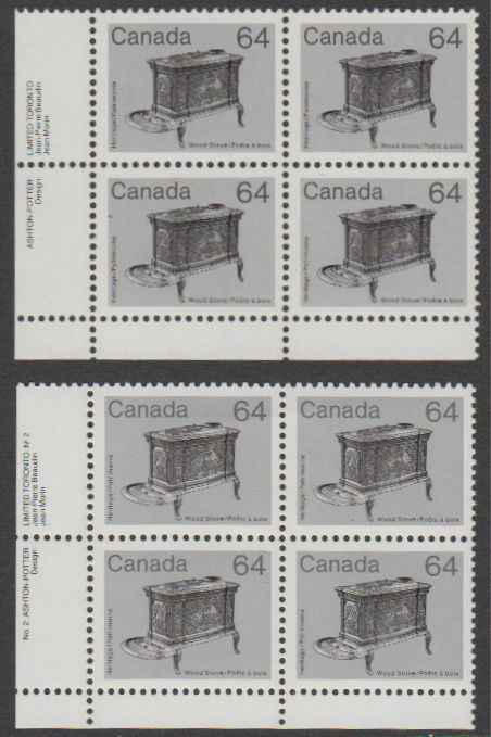 Canada - 1983-4 64 Cent Artifact Plate Blocks, Sc. #932,i, SG #1067,a. Mint NH