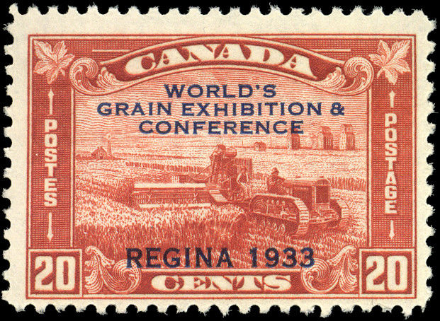 Canada #203 mint F-VF OG NH 1933 Harvesting Wheat 20c brown red Overprint