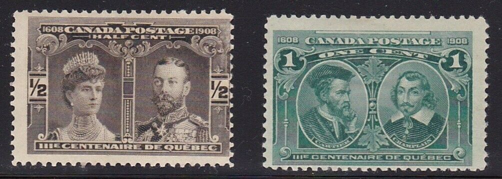 CANADA 1908 QUEBEC TERCENTENARY 1/2 cent & 1 cent STAMPS #s 96, 97 MH