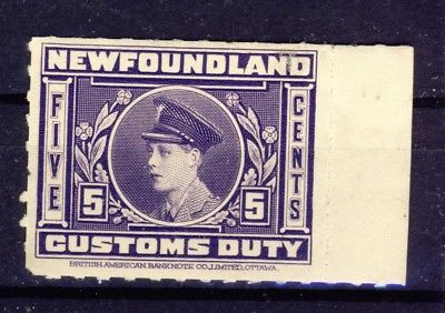 Newfoundland Custom Duty stamp #NFC3-5c Violet Rouletted MH