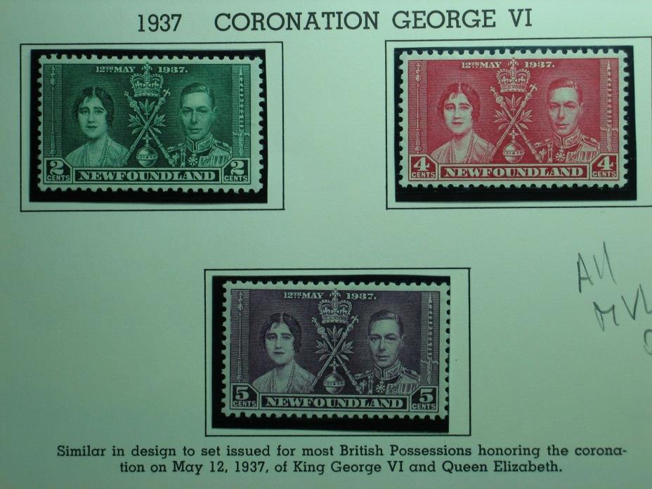 CANADA-Newfoundland-Coronation-Stamps-SC-230-to-232-VF MVLH OG
