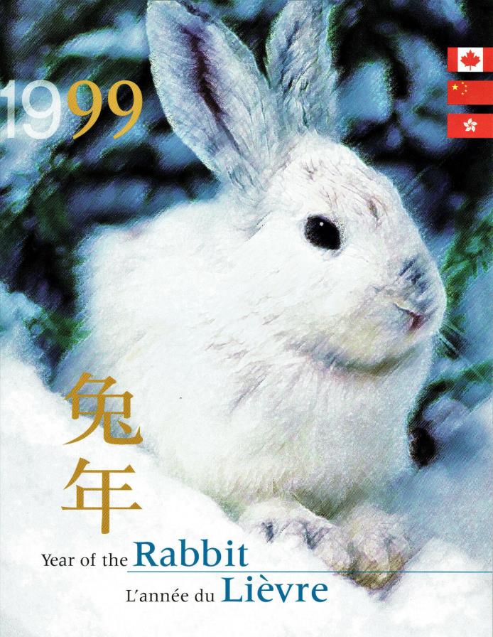 “1999 Year of the RABBIT” Pack w/ 1999 Canada, China & Hong Kong Postage Stamps