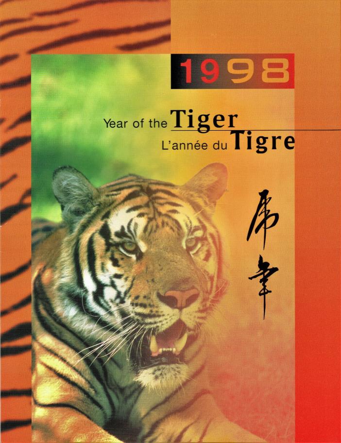 “1998 Year of the TIGER” - Pack w/ 1998 Canada, China & Hong Kong Postage Stamps